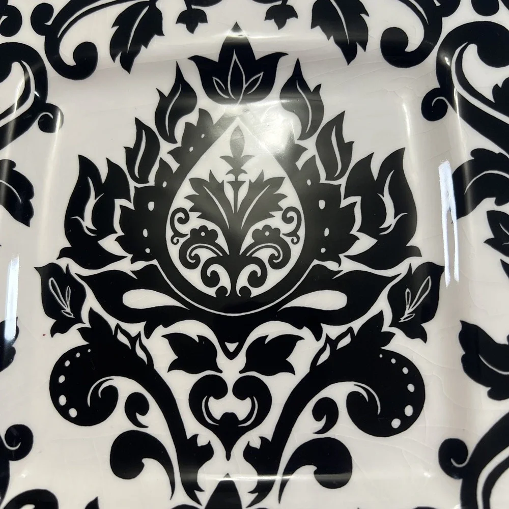 Certified International Black & White‎ Damask Square Plate 10